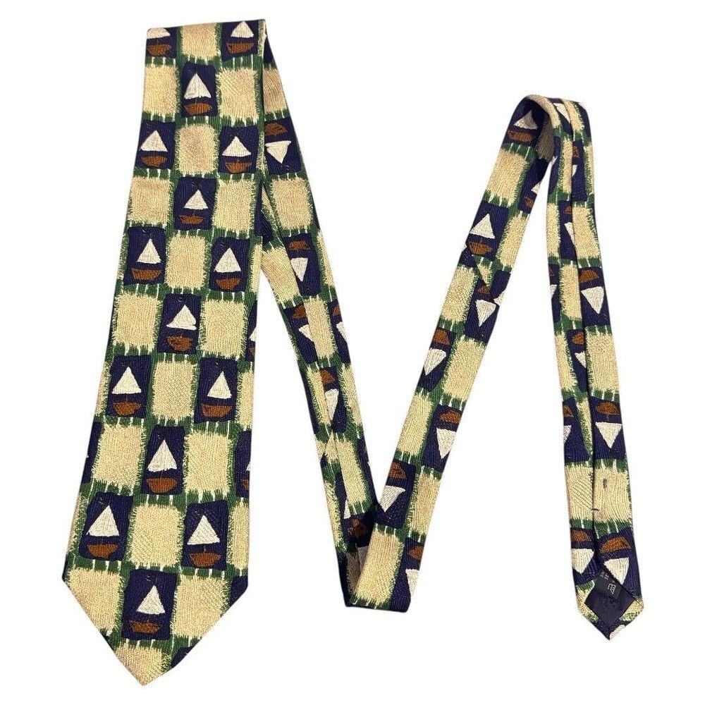 Ermenegildo Zegna Tie Clothing sailboat Silk Jacquard Made in Italy 3.75"W 60"L